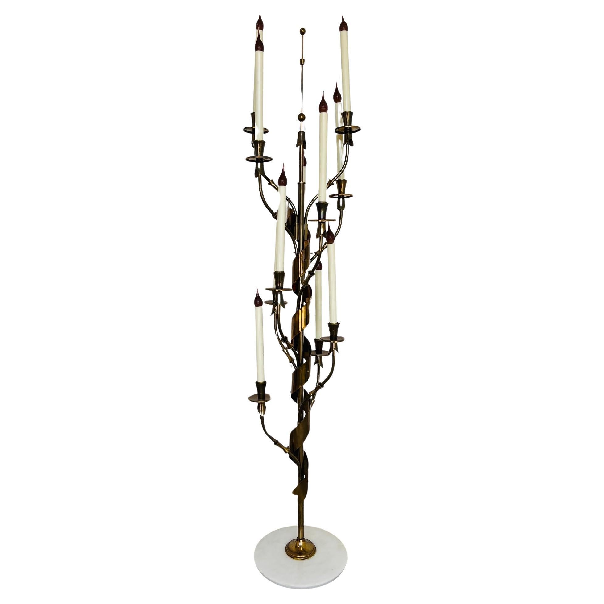 Rare, Italian Mid Century Stilnovo 10-Light Brass & Marble Floor Lamp C. 1960 For Sale