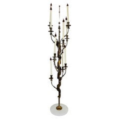 Seltene, italienische Stilnovo Stehlampe mit 10 Lichtern aus Messing und Marmor aus der Mitte des Jahrhunderts, um 1960