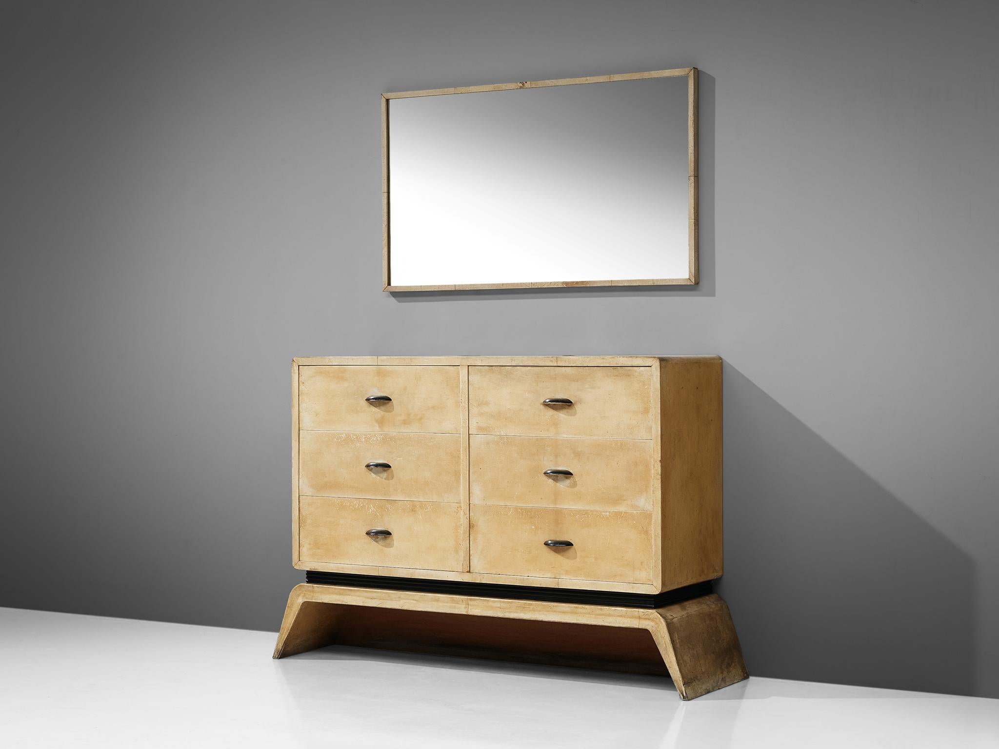 Mid-20th Century Rare Italian Mirror by Valzania in Parchment