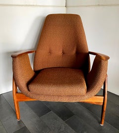 Rare Italian Modern Walnut 3-Leg Lounge Chair, Luigi Tiengo for Cimon