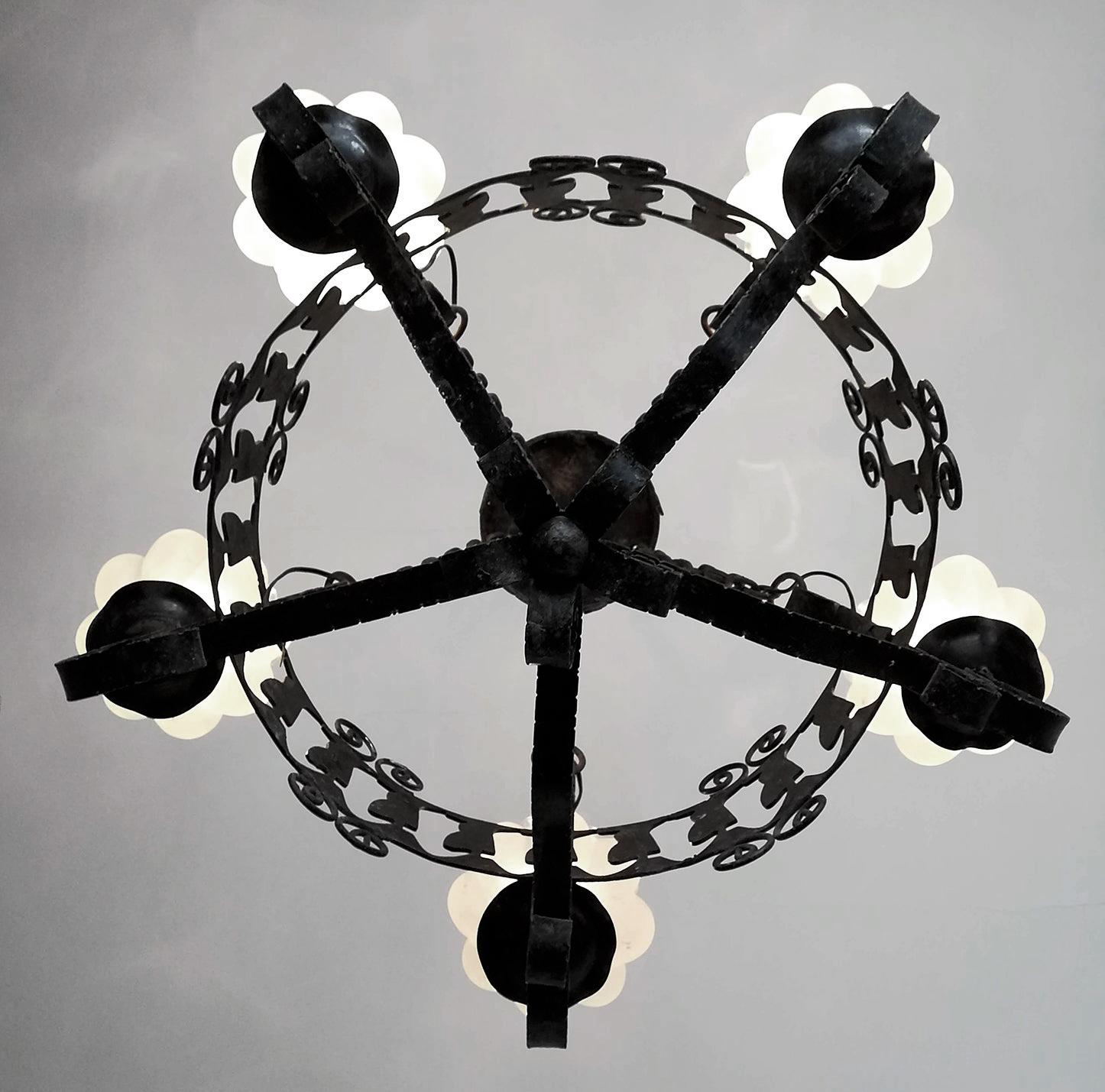 Rare Italian Murano Bubble Art Glass Hand Forged Wrought Iron Hanging Chandelier For Sale 2