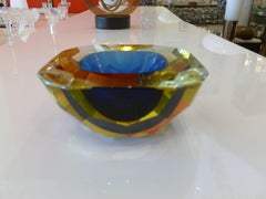 Rare Italian Murano Diamond Faceted Square Sommerso Glass Geode Bowl