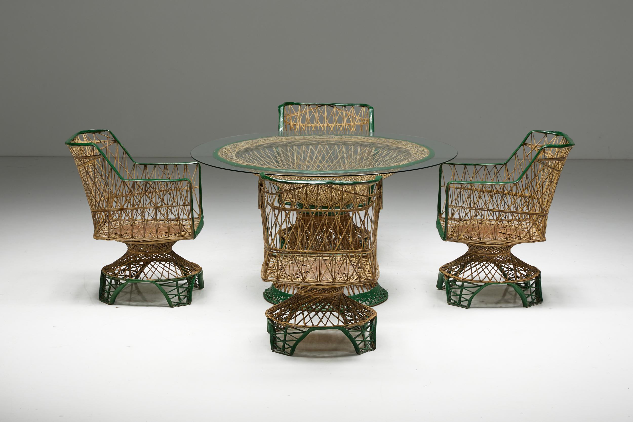 Italian Design; Eclectic Design; Italy; 1970s; Bamboo; Outdoor Furniture; Patio Dining Set; Bonacina;

Italian rare dining set from the 1970s, carefully crafted to capture the essence of Italian craftsmanship in an eclectic interior or outdoor
