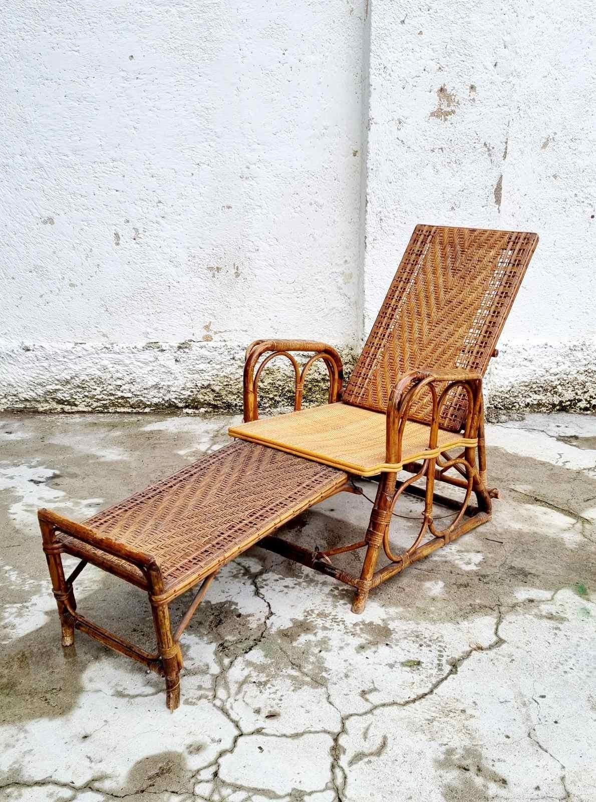 Art nouveau Chaises longues italiennes rares en rotin et osier de Bonacina, Italie, années 30 en vente