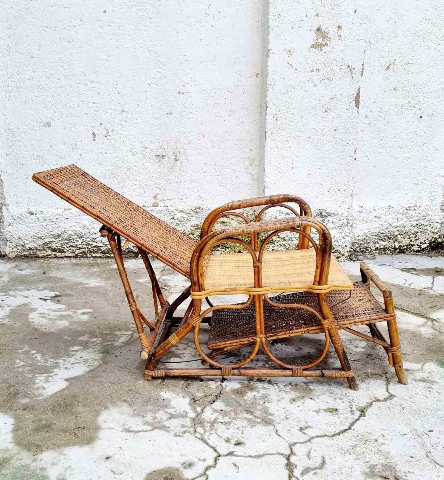 Osier Chaises longues italiennes rares en rotin et osier de Bonacina, Italie, années 30 en vente