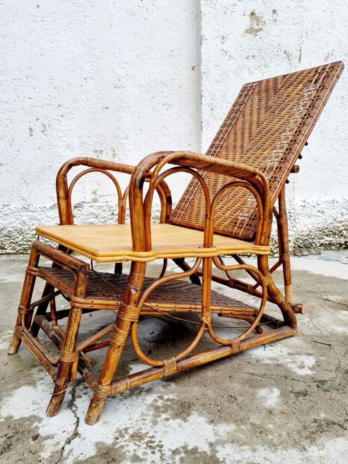 Chaises longues italiennes rares en rotin et osier de Bonacina, Italie, années 30 en vente 2