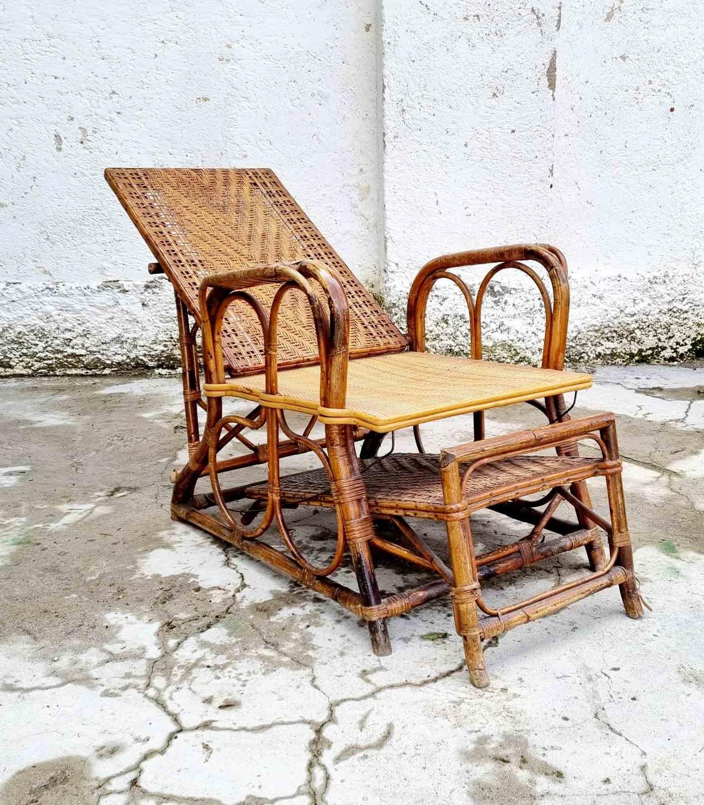 Chaises longues italiennes rares en rotin et osier de Bonacina, Italie, années 30 en vente 3