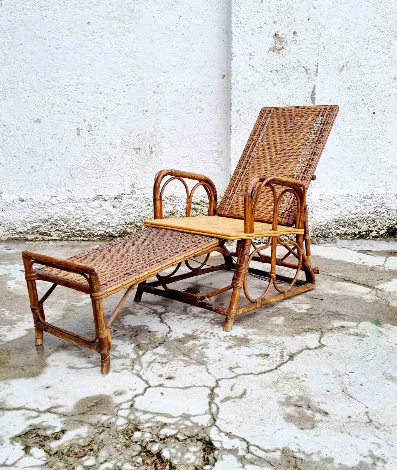 Chaises longues italiennes rares en rotin et osier de Bonacina, Italie, années 30 en vente 4