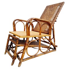 Rara Chaise Longues italiana de ratán y mimbre de Bonacina, Italia años 30