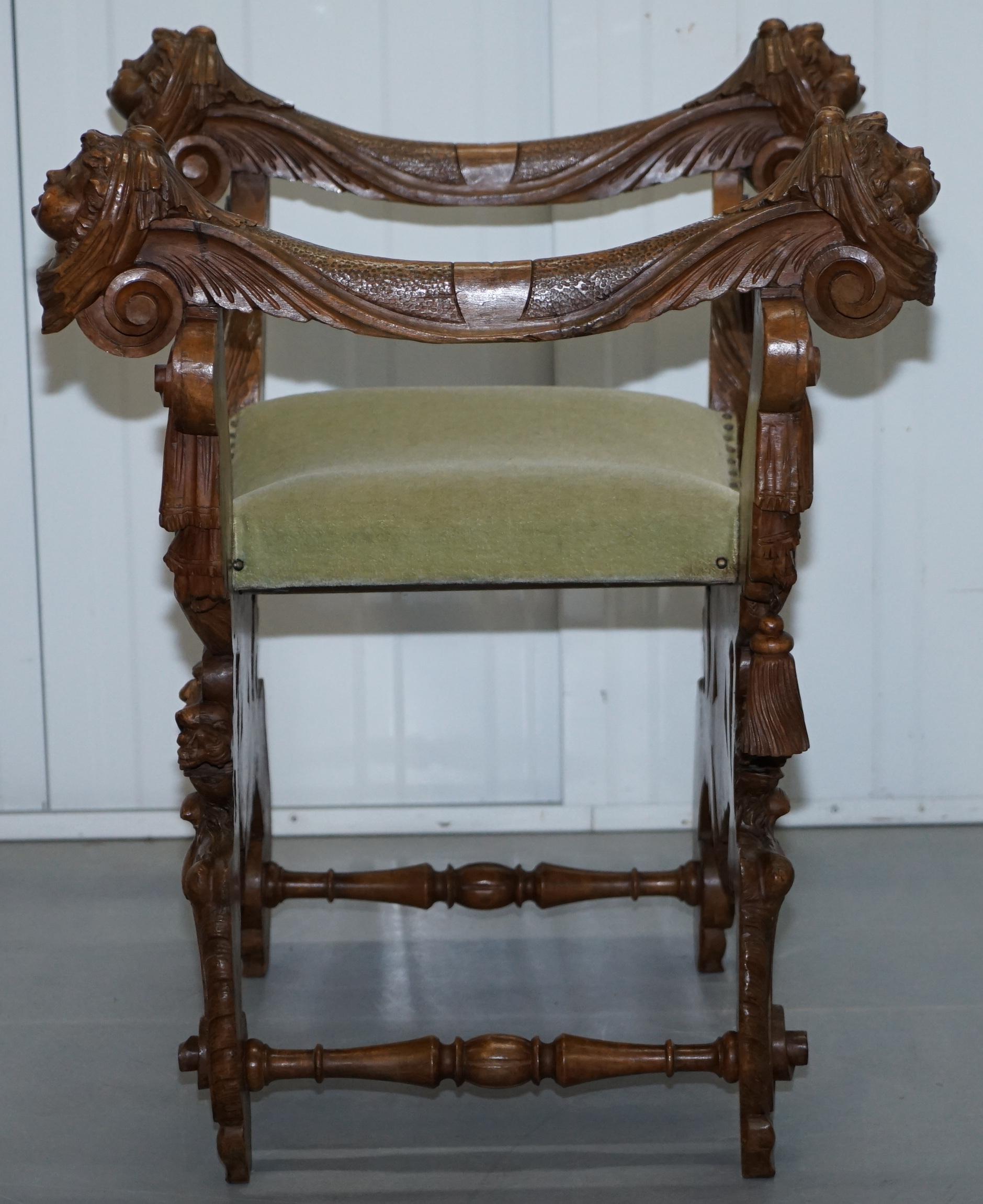 Rare Italian Renaissance Hand Carved Walnut Chair / Bench Seat Cherubs Dragons 8