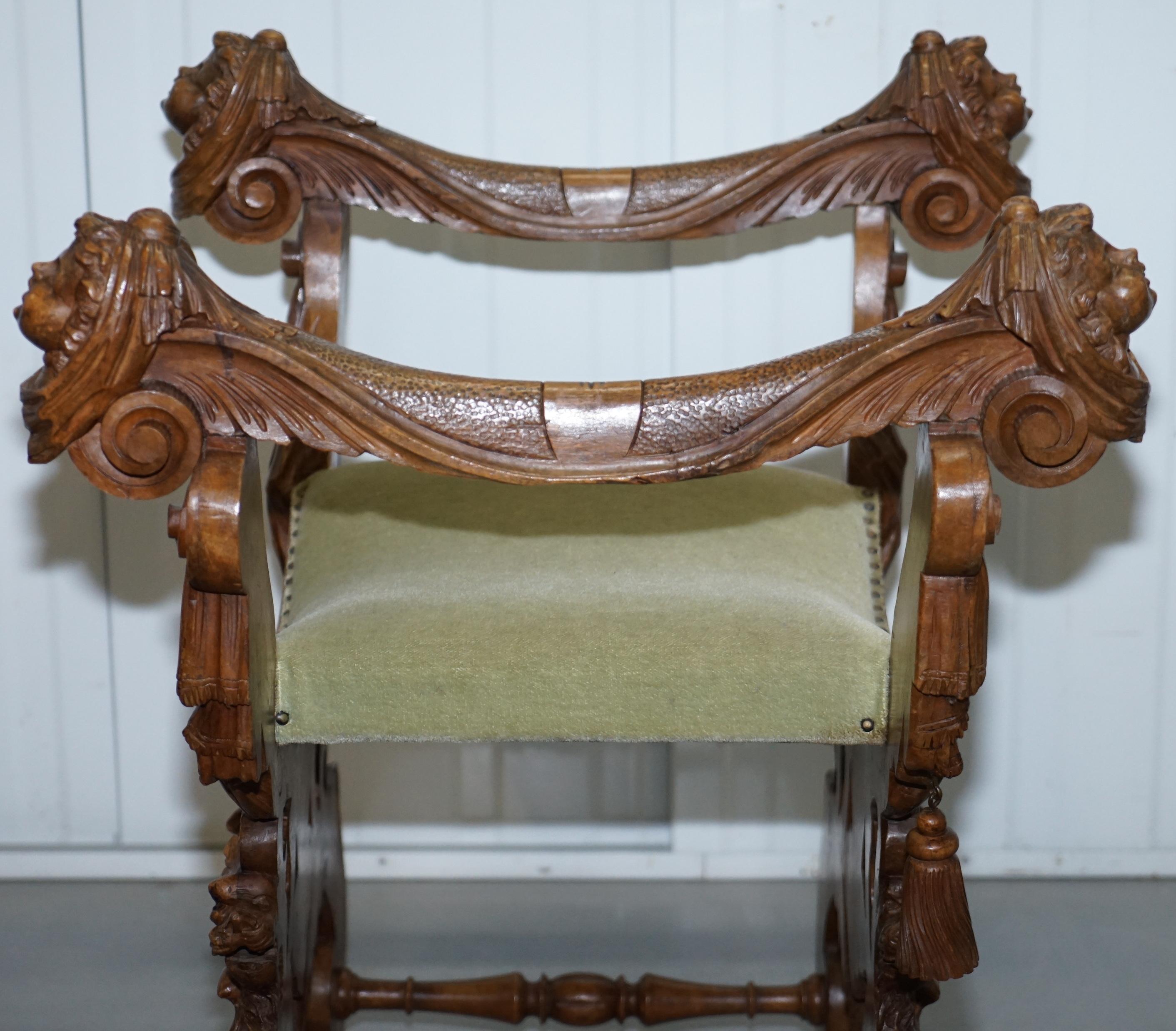 Rare Italian Renaissance Hand Carved Walnut Chair / Bench Seat Cherubs Dragons 9
