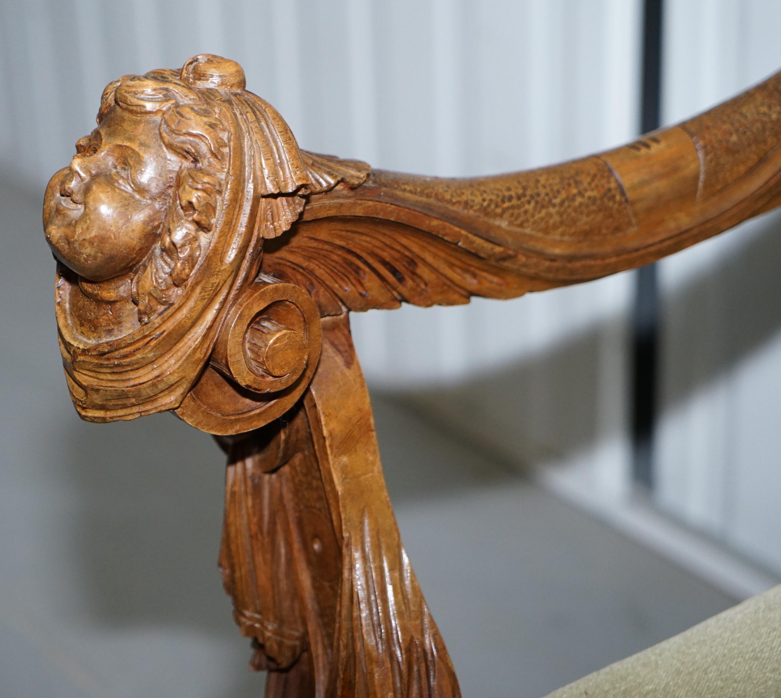 Rare Italian Renaissance Hand Carved Walnut Chair / Bench Seat Cherubs Dragons 14