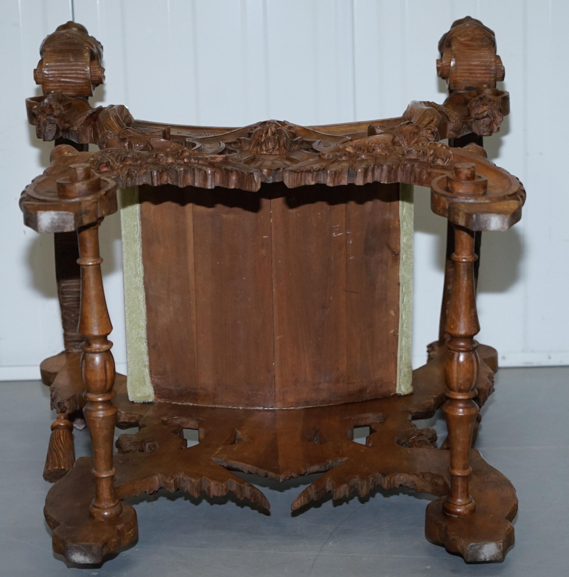 Rare Italian Renaissance Hand Carved Walnut Chair / Bench Seat Cherubs Dragons 15