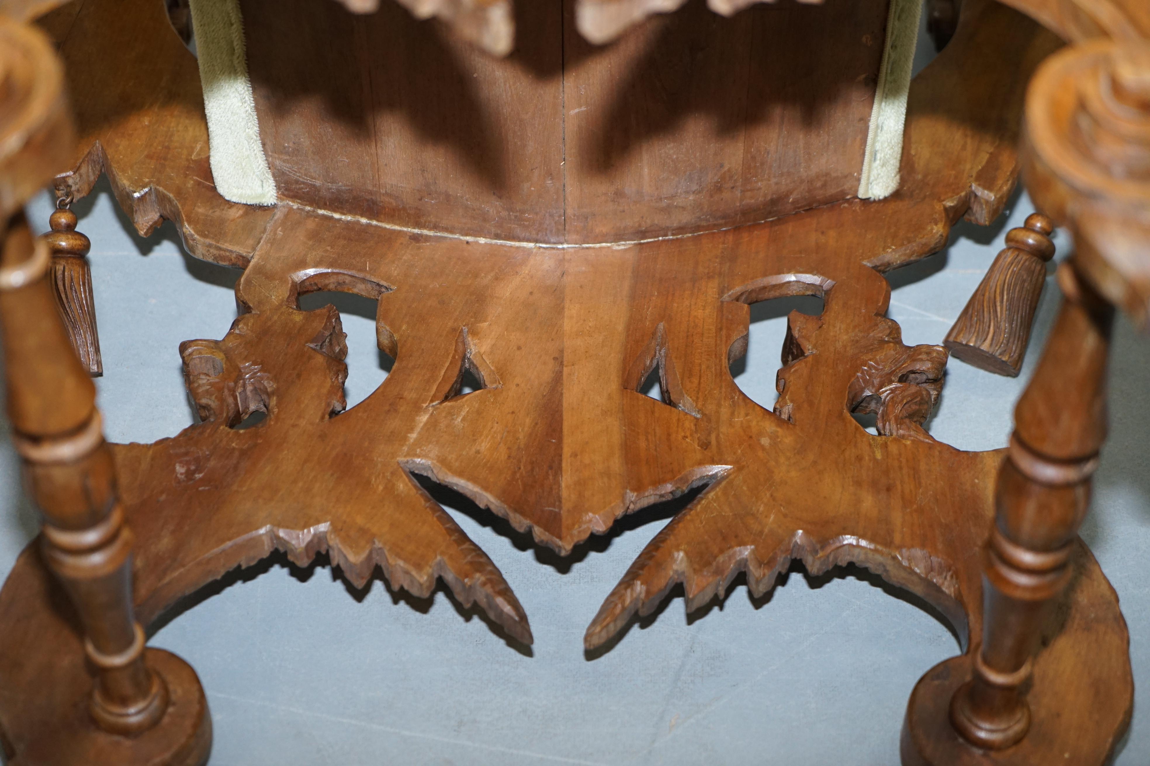Rare Italian Renaissance Hand Carved Walnut Chair / Bench Seat Cherubs Dragons 16