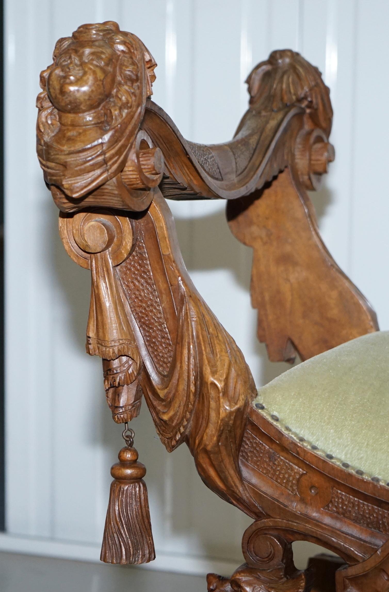 Rare Italian Renaissance Hand Carved Walnut Chair / Bench Seat Cherubs Dragons 2