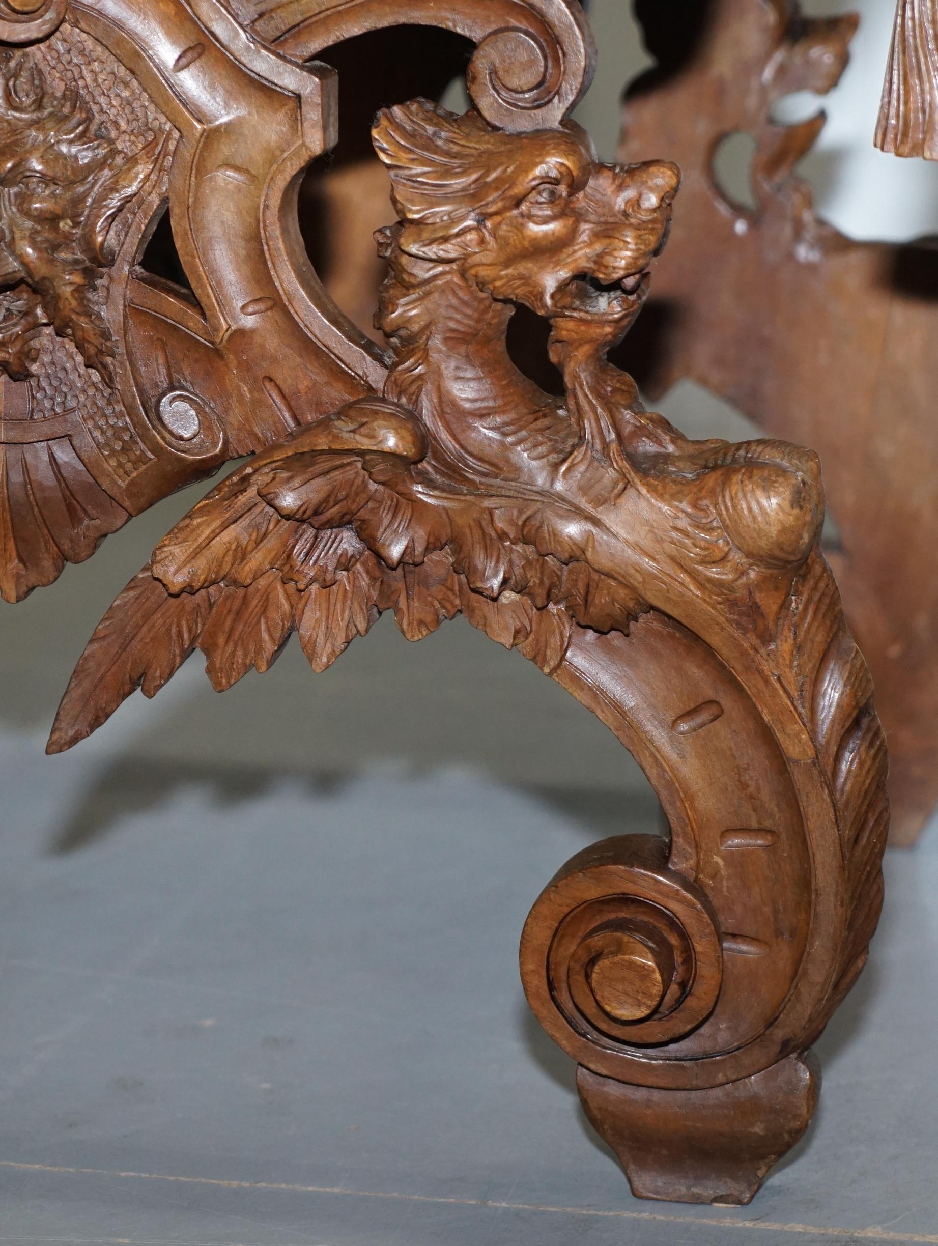 Rare Italian Renaissance Hand Carved Walnut Chair / Bench Seat Cherubs Dragons 4