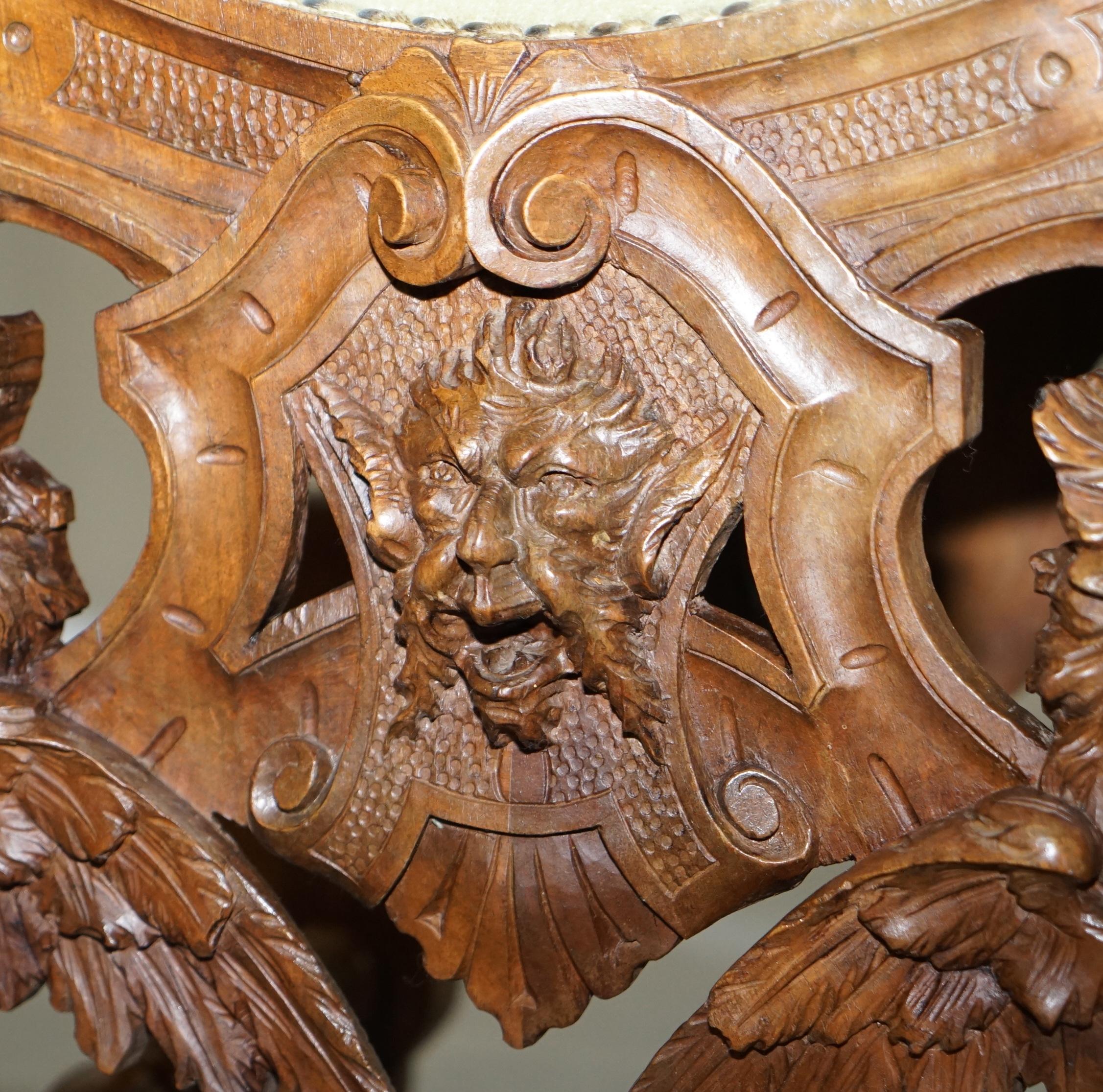 Rare Italian Renaissance Hand Carved Walnut Chair / Bench Seat Cherubs Dragons 5