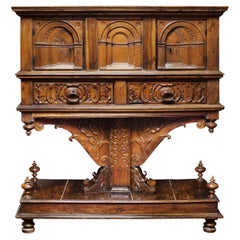 Rare Italian Renaissance Perspectives Sideboard with Fan-shaped Pedestal