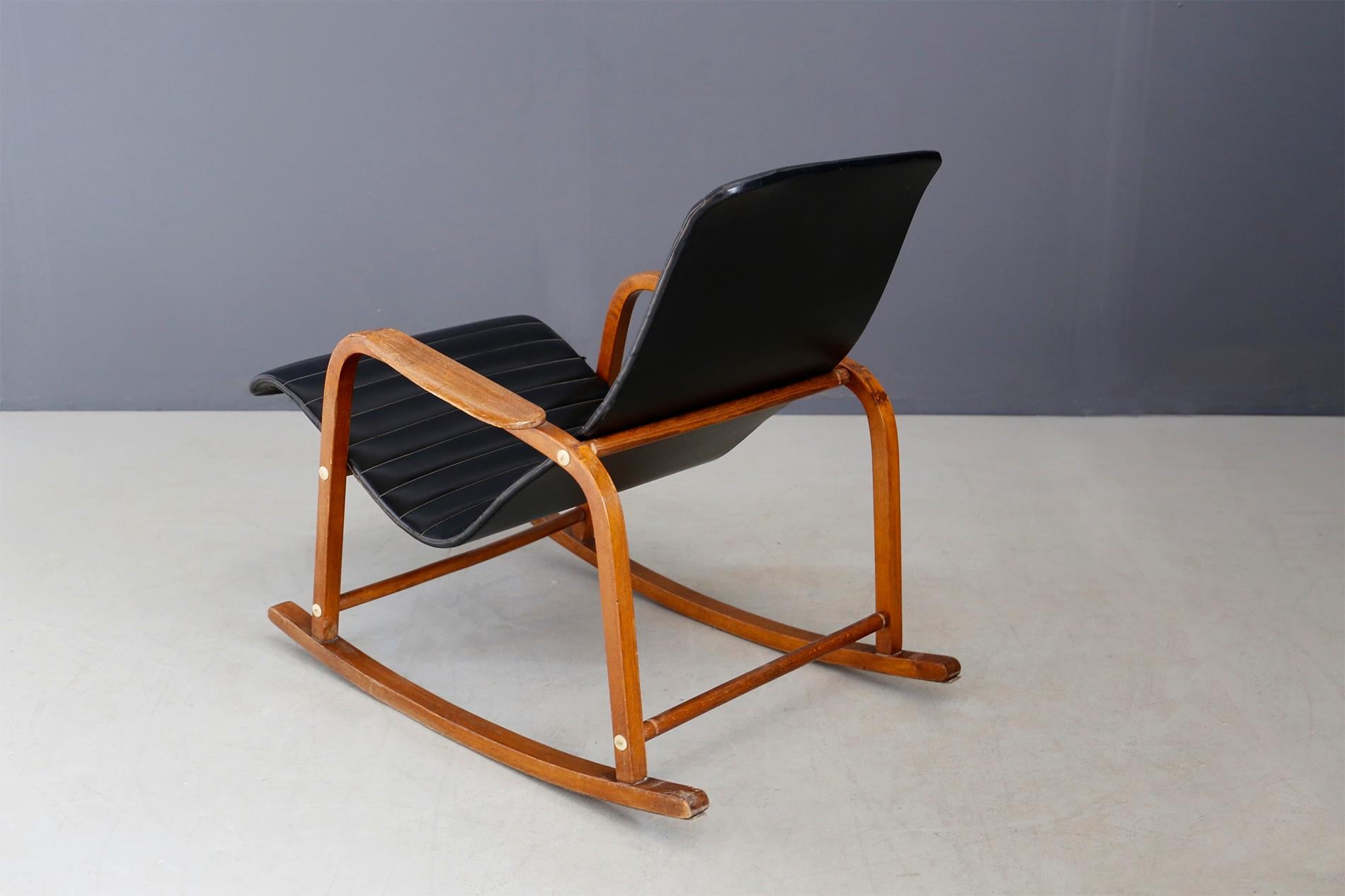 Rare Italian Rocking Chair in Black Leather from the 1950s 2