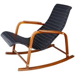 Rare Italian Rocking Chair in Black Leather from the 1950s