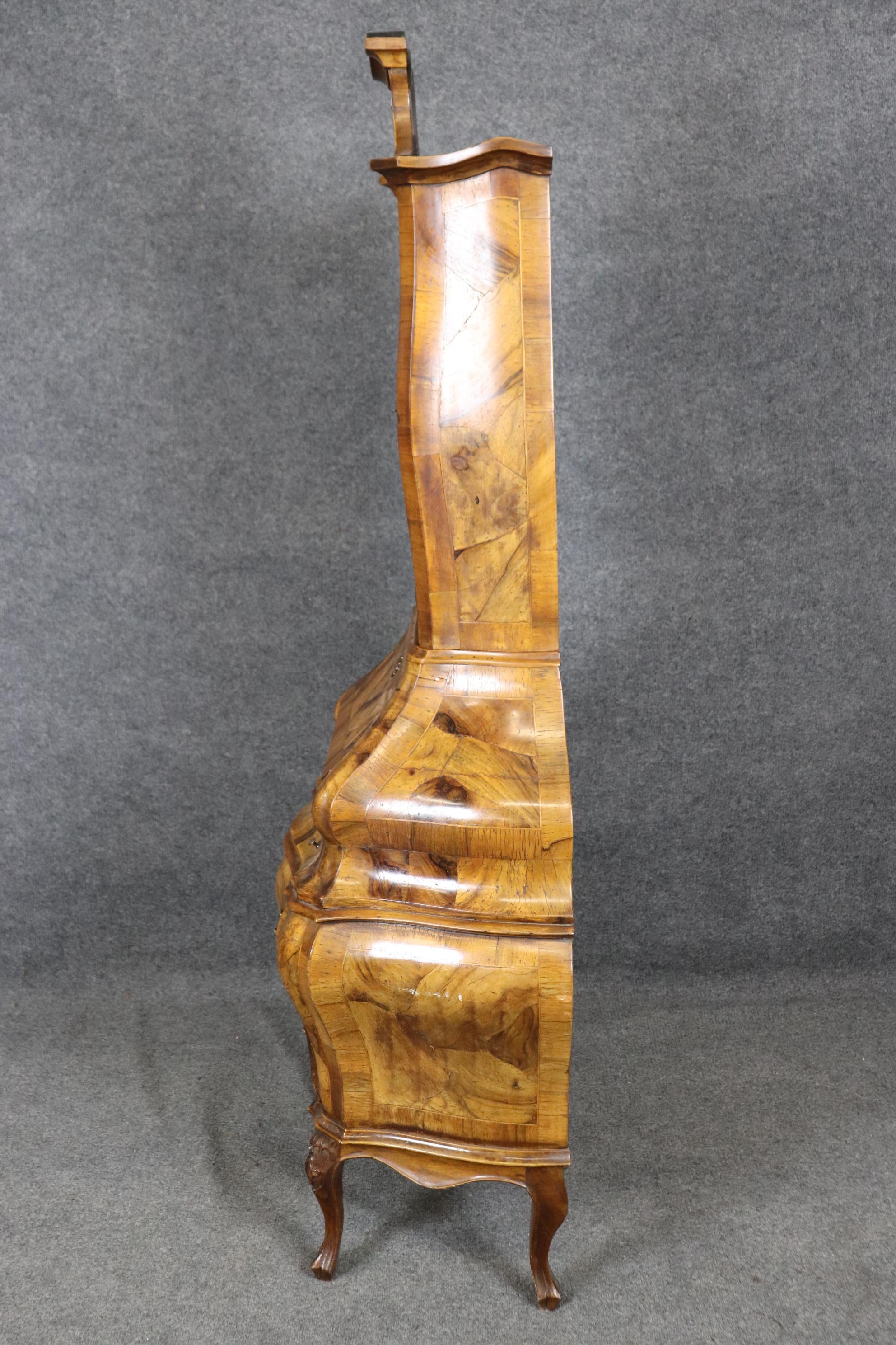 Rare Italian Rococo Coke Bottle Curves Olivewood Secretary Desk Bookcase Top 1