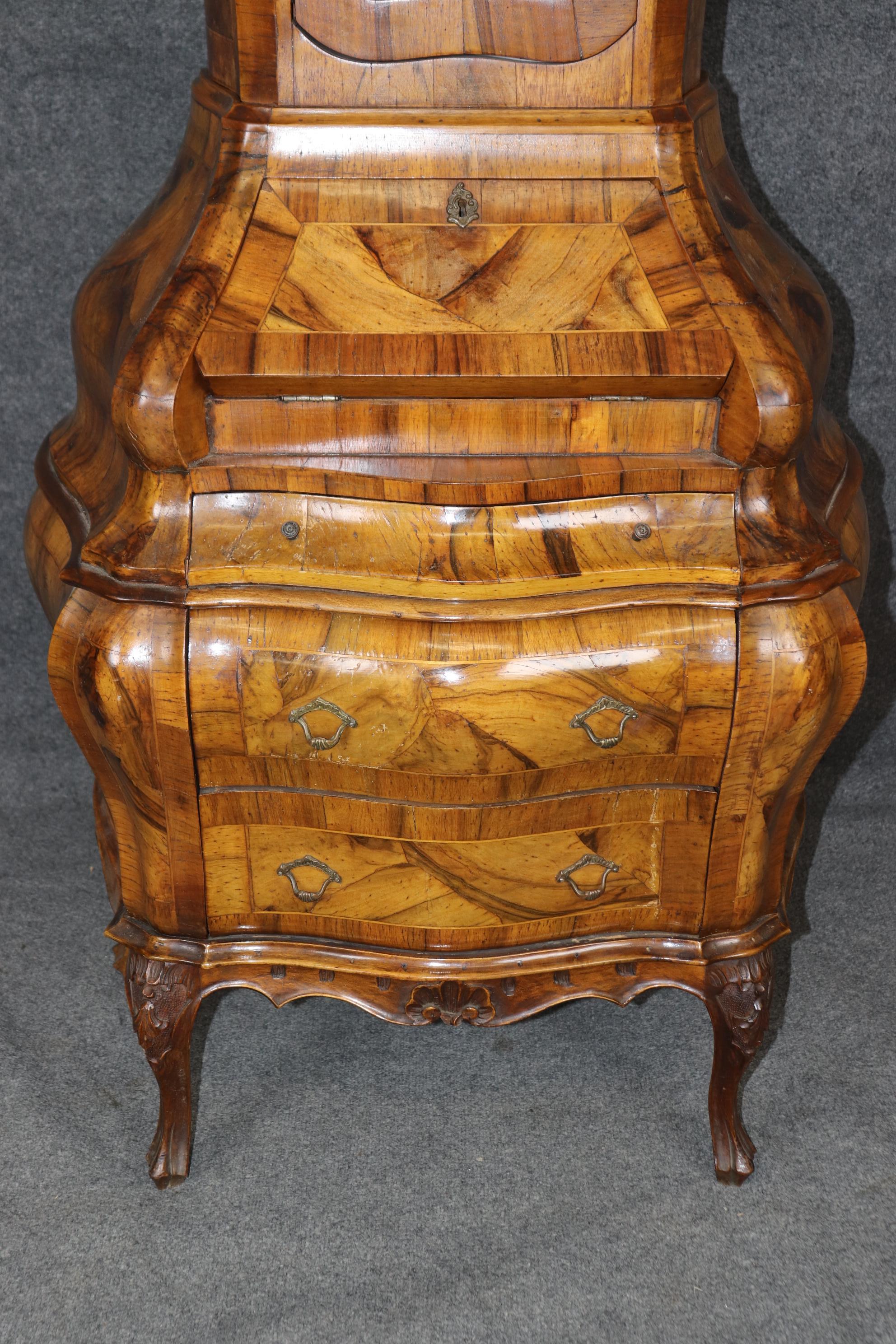Rare Italian Rococo Coke Bottle Curves Olivewood Secretary Desk Bookcase Top 3