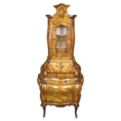 Rare Italian Rococo Coke Bottle Curves Olivewood Secretary Desk Bookcase Top
