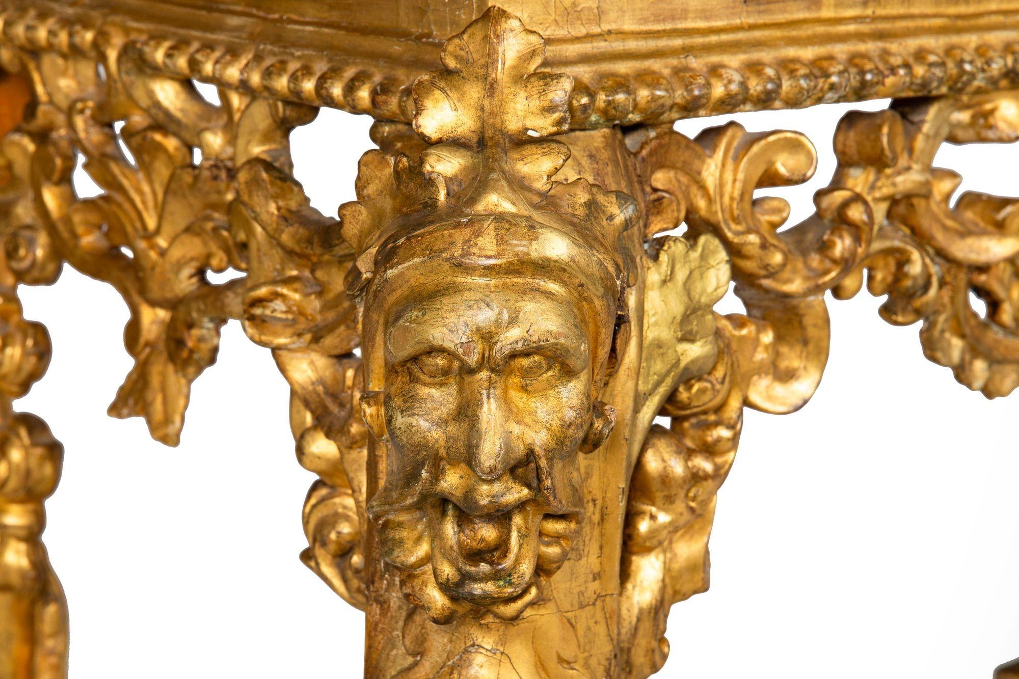 Rare Italian Rococo Giltwood Fossilized Marble Console Table ca. 1750 For Sale 7