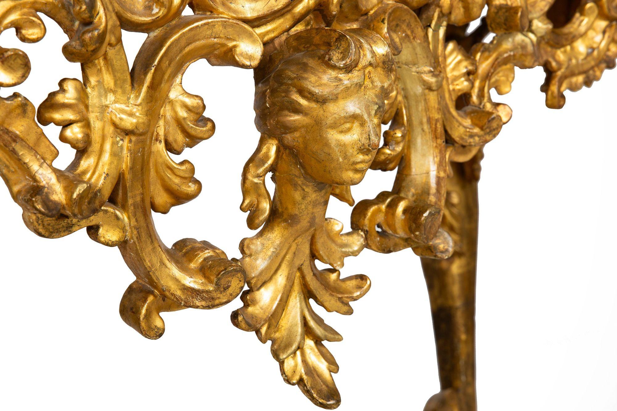 Rare Italian Rococo Giltwood Fossilized Marble Console Table ca. 1750 For Sale 9