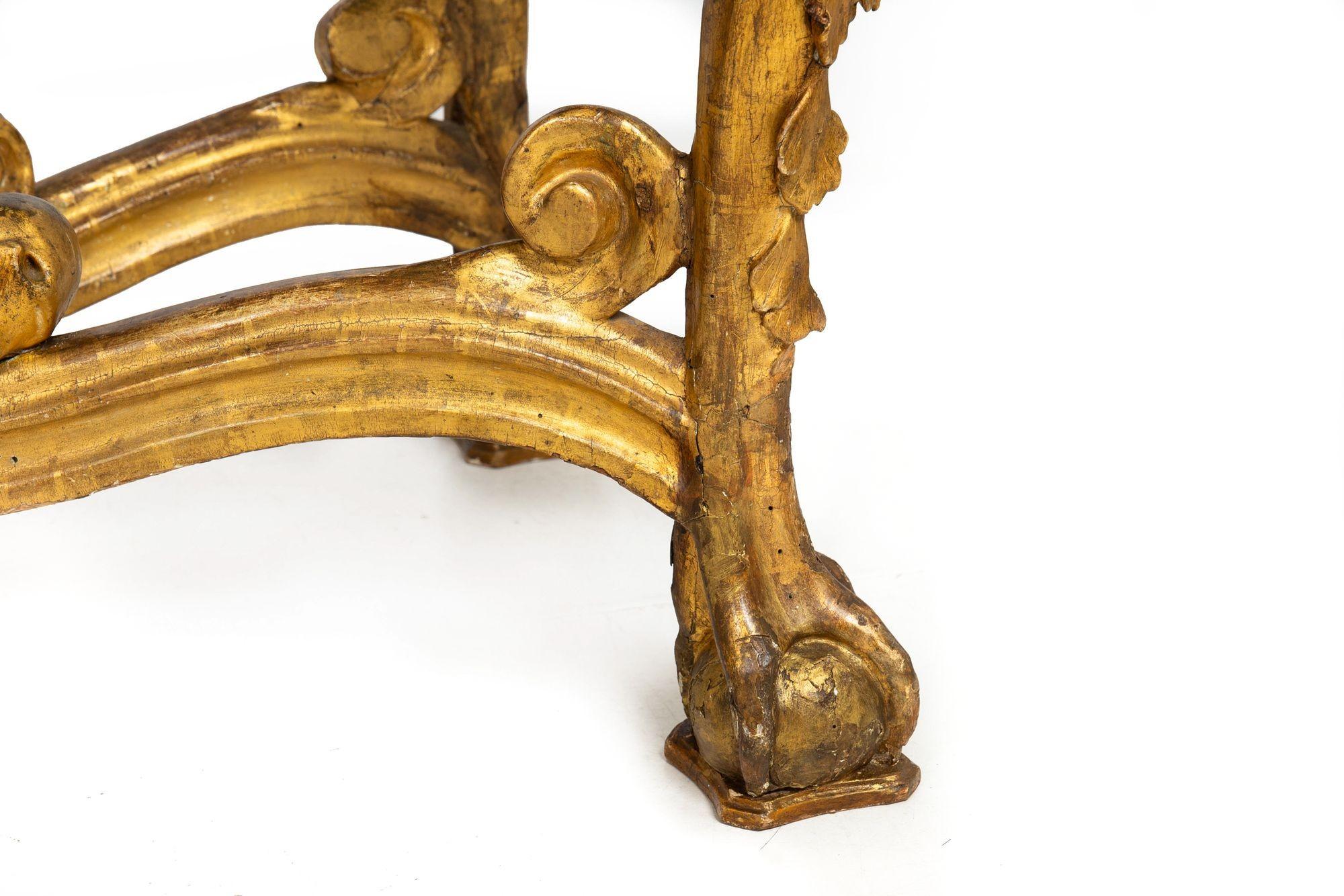 Rare Italian Rococo Giltwood Fossilized Marble Console Table ca. 1750 For Sale 13