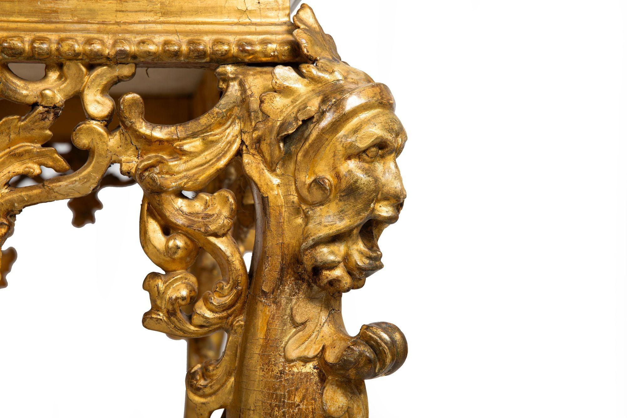 Rare Italian Rococo Giltwood Fossilized Marble Console Table ca. 1750 For Sale 15