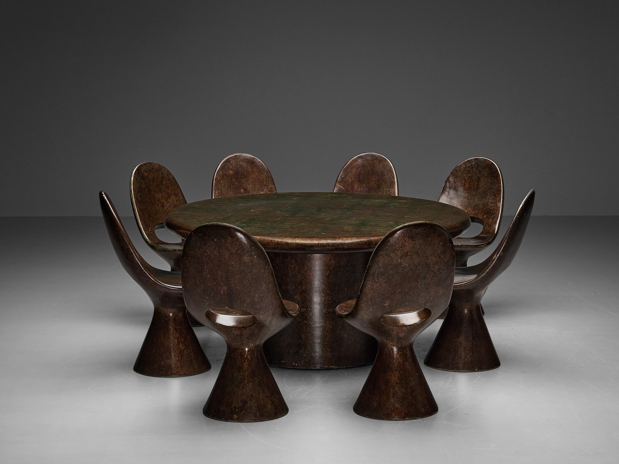 Rare ensemble italien de salle à manger sculpturale avec surface irisée Bon état à Waalwijk, NL