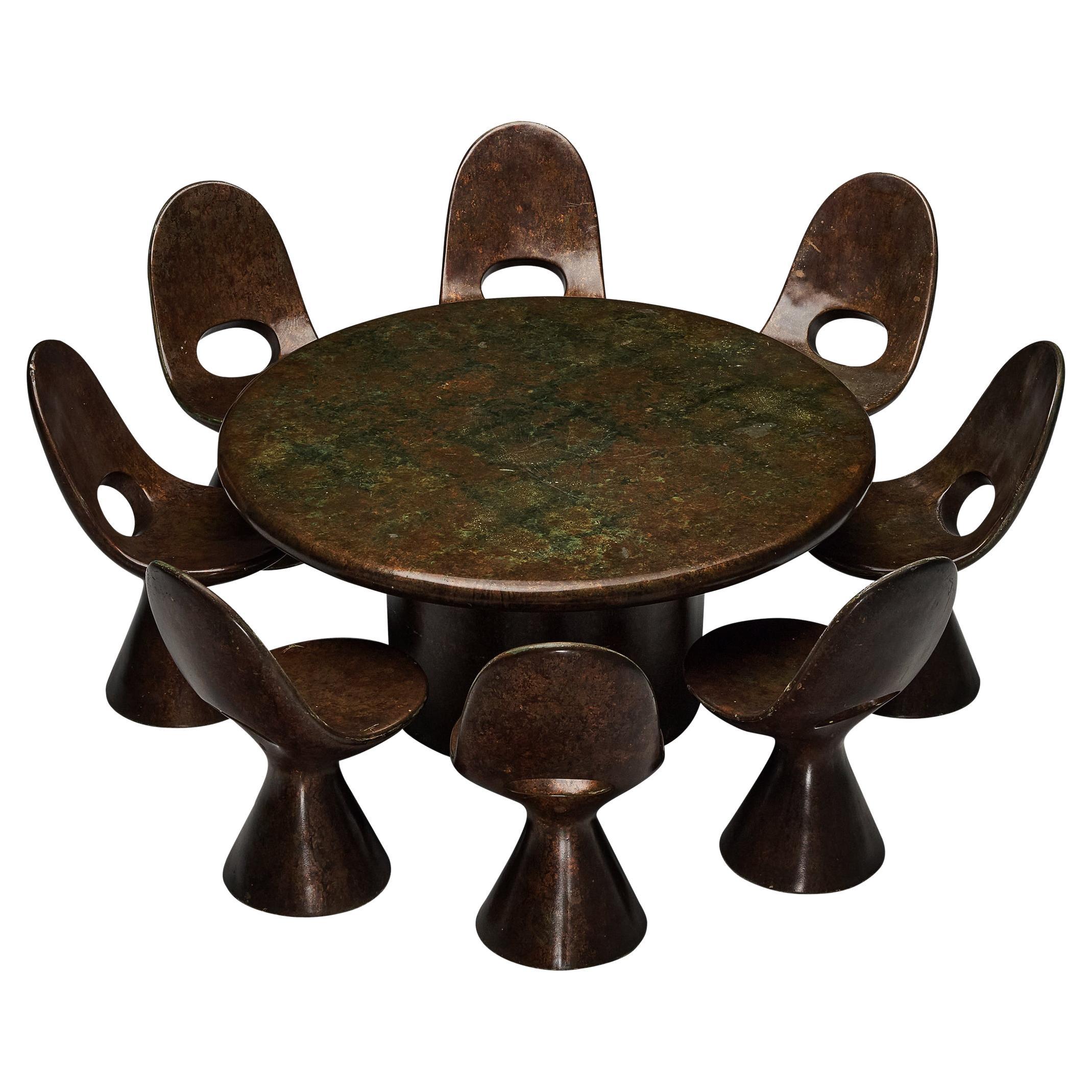 Rare Italian Sculptural Dining Room Set with Iridescent Surface  For Sale