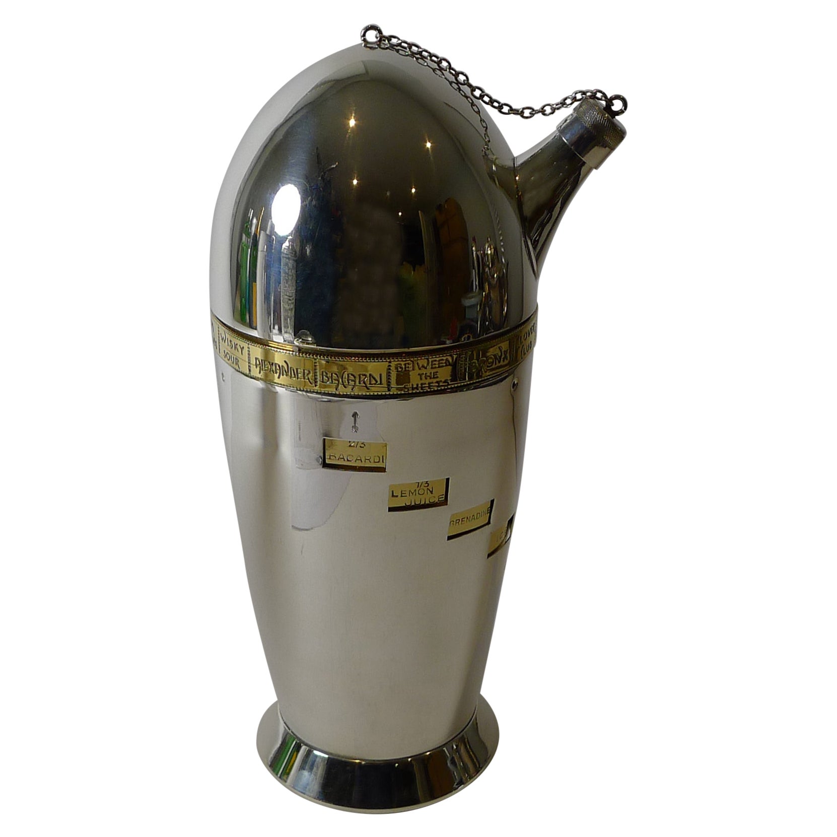 Rare Italian Silver 
Gold Plated Bullet Recipe Cocktail Shaker c.1940