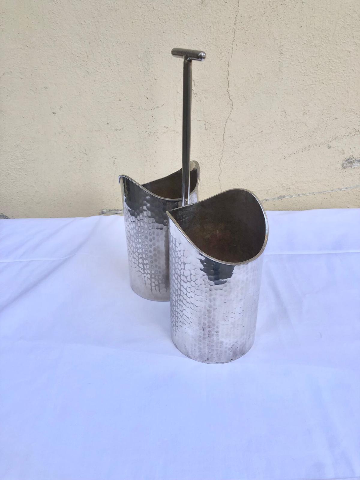 Mid-Century Modern Rare Italian Silver Plated Wine Bottle Holder, in the Style of Lino Sabattini For Sale