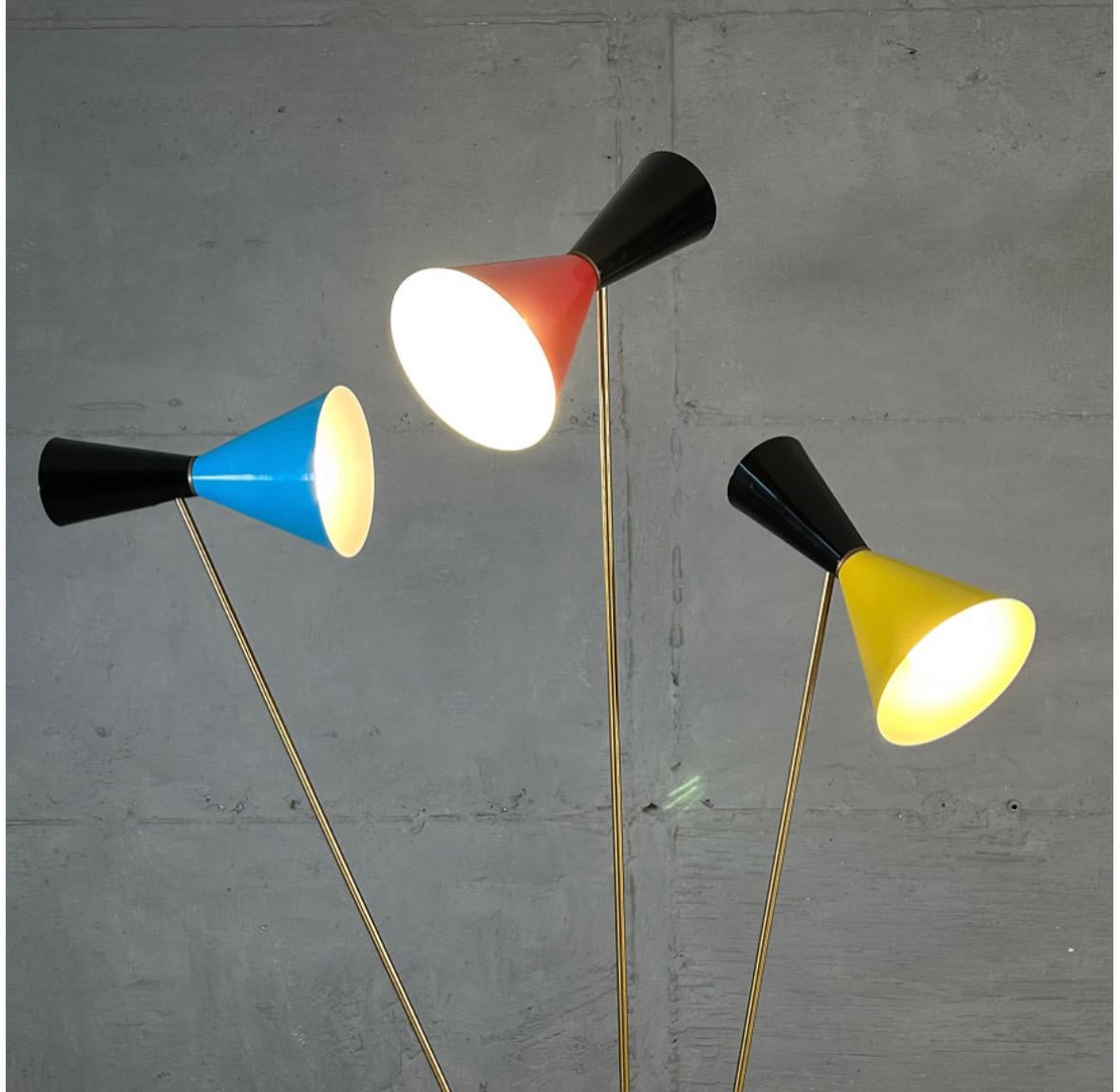 20th Century Rare Italian Stilnovo Three-Arm Tripod Floor Lamp from the 1960’s