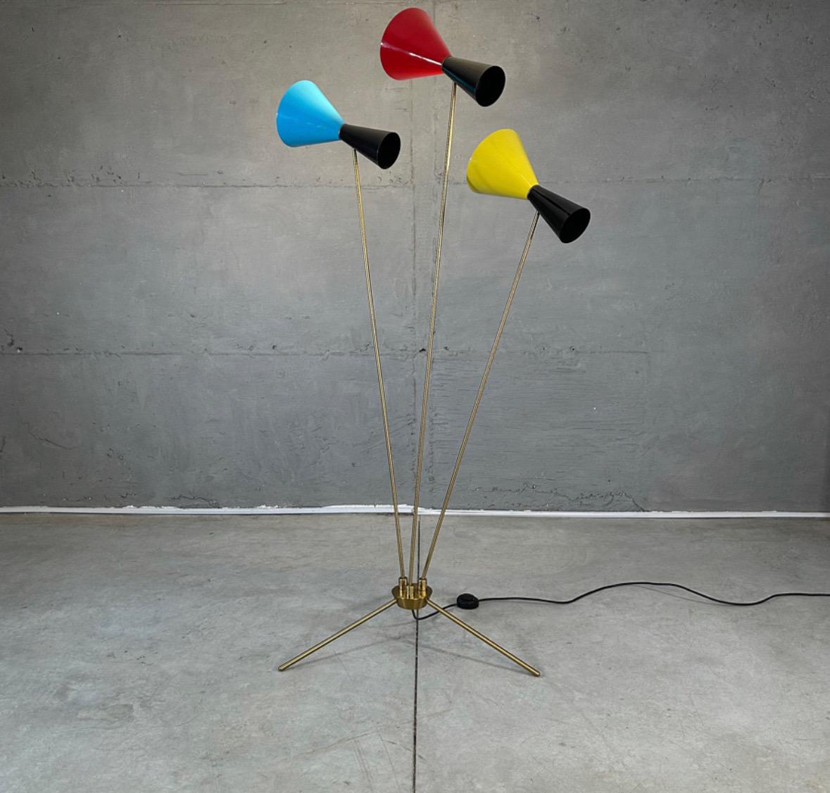 Metal Rare Italian Stilnovo Three-Arm Tripod Floor Lamp from the 1960’s
