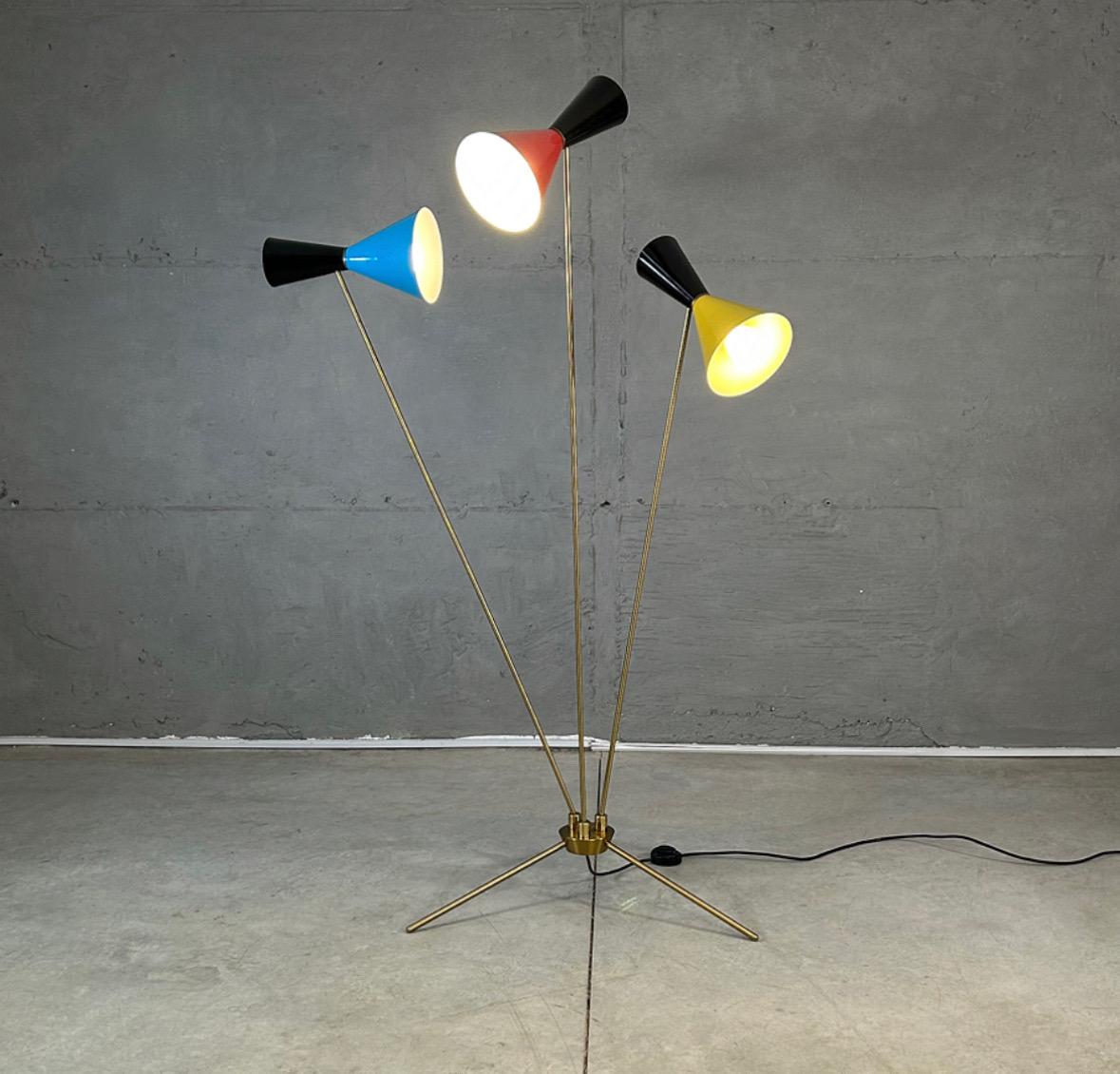 Rare Italian Stilnovo Three-Arm Tripod Floor Lamp from the 1960’s 1