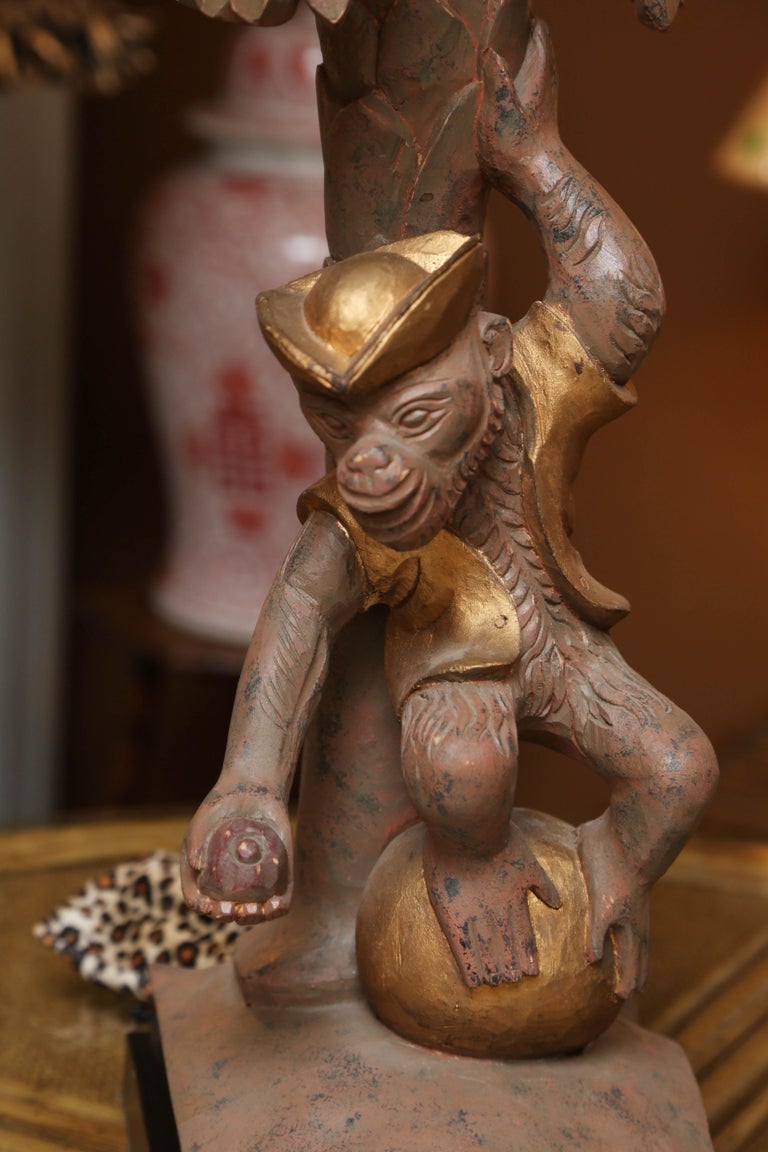Rare Italian Vintage Hand-Carved Wood Monkey Table Lamp at ...