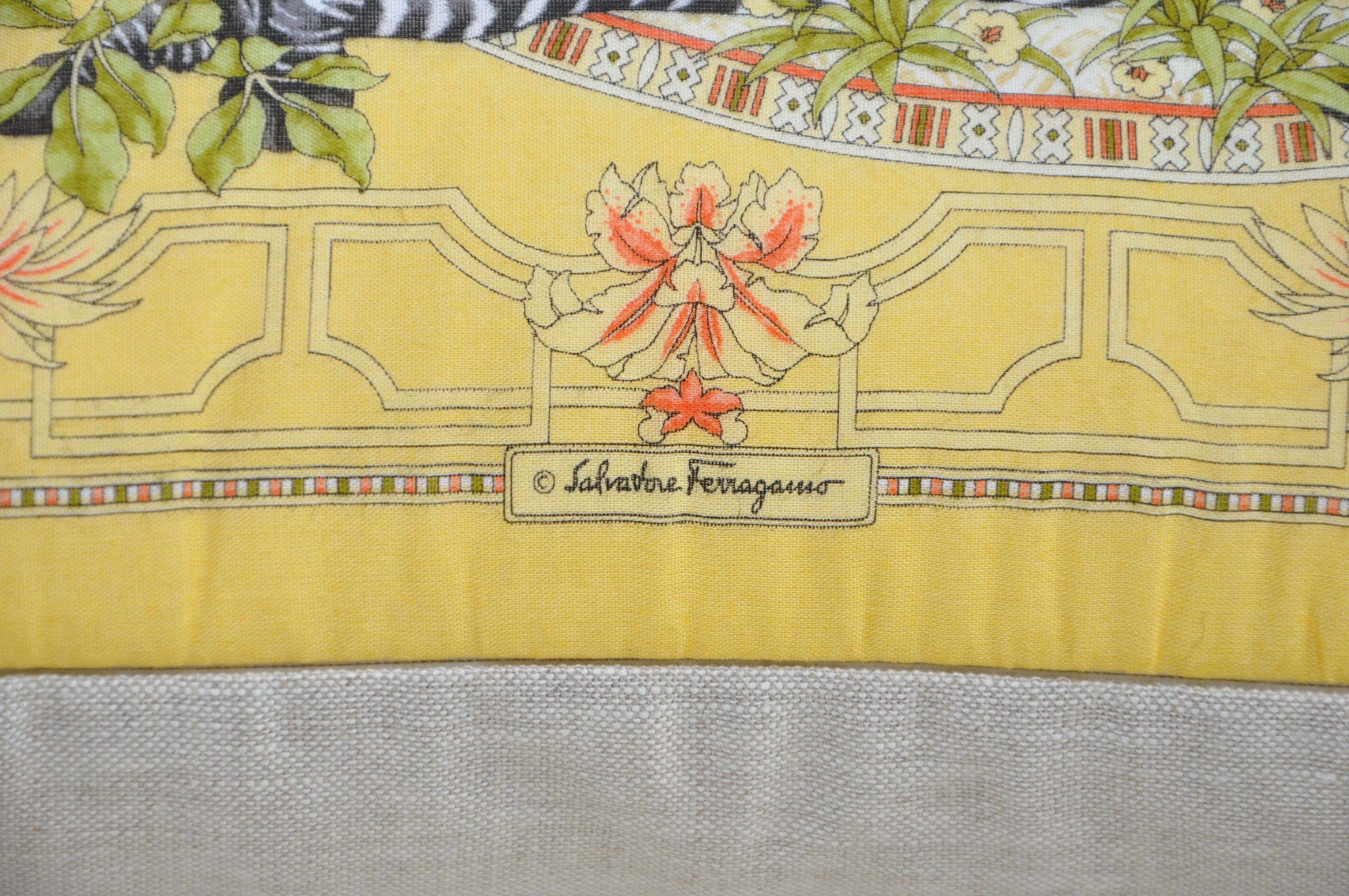 Title:
Rare vintage Salvatore Ferragamo scarf backed in pure Irish Linen cushion yellow gold peach green


This gem is a one-of-a-kind custom made luxury cushion (pillow) from an exquisite and rare vintage Salvatore Ferragamo fashion scarf in an