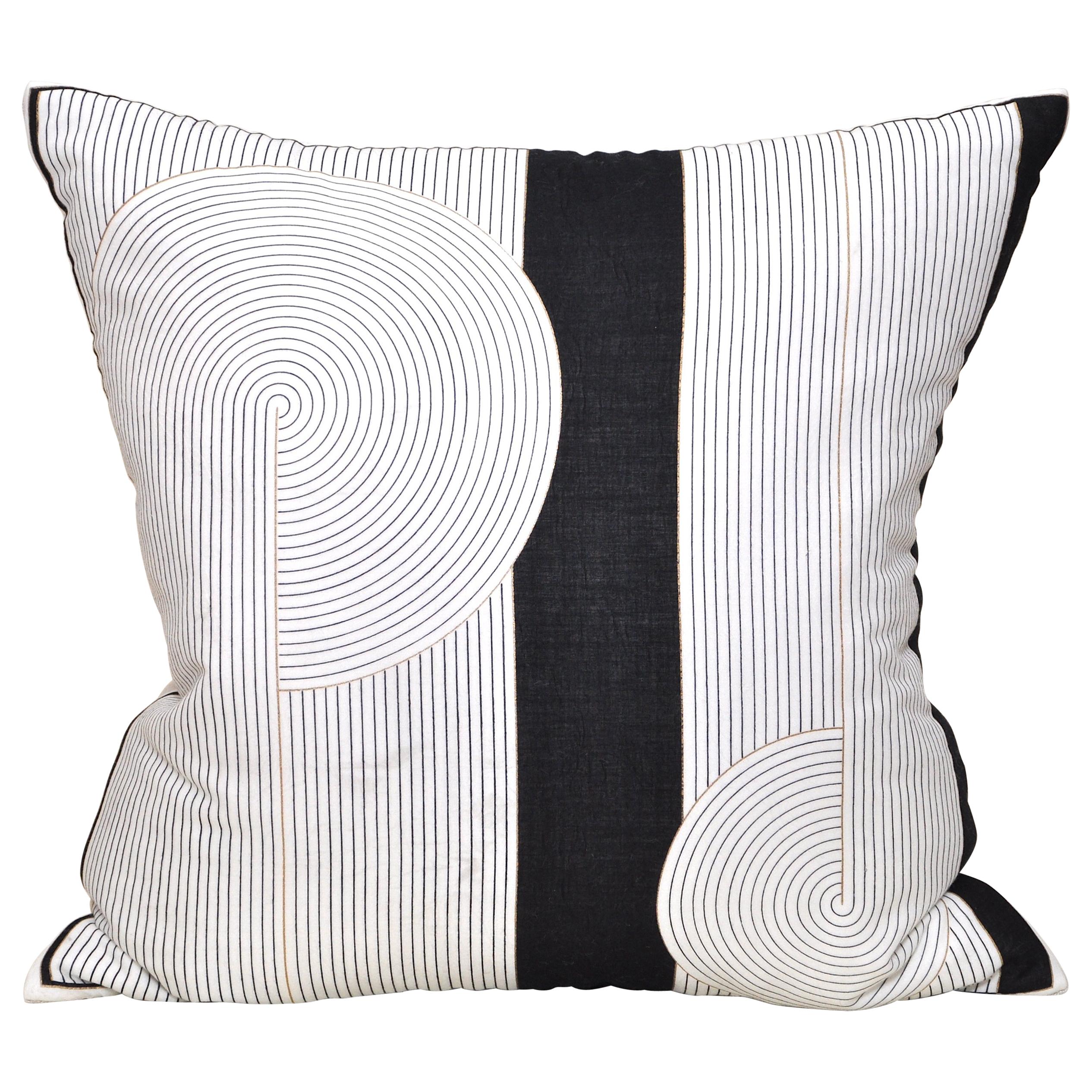Rare Italian Vintage Valentino Scarf Cushion Pillow with Linen Black White Gold