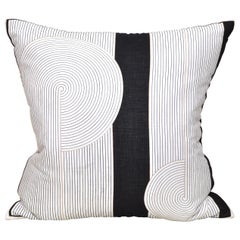 Rare Italian Retro Valentino Scarf Cushion Pillow with Linen Black White Gold