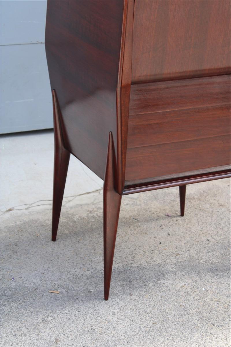 Rare Italian Walnut Bar Cabinet with Ico Parisi Style drawers and Door Gio ponti For Sale 8