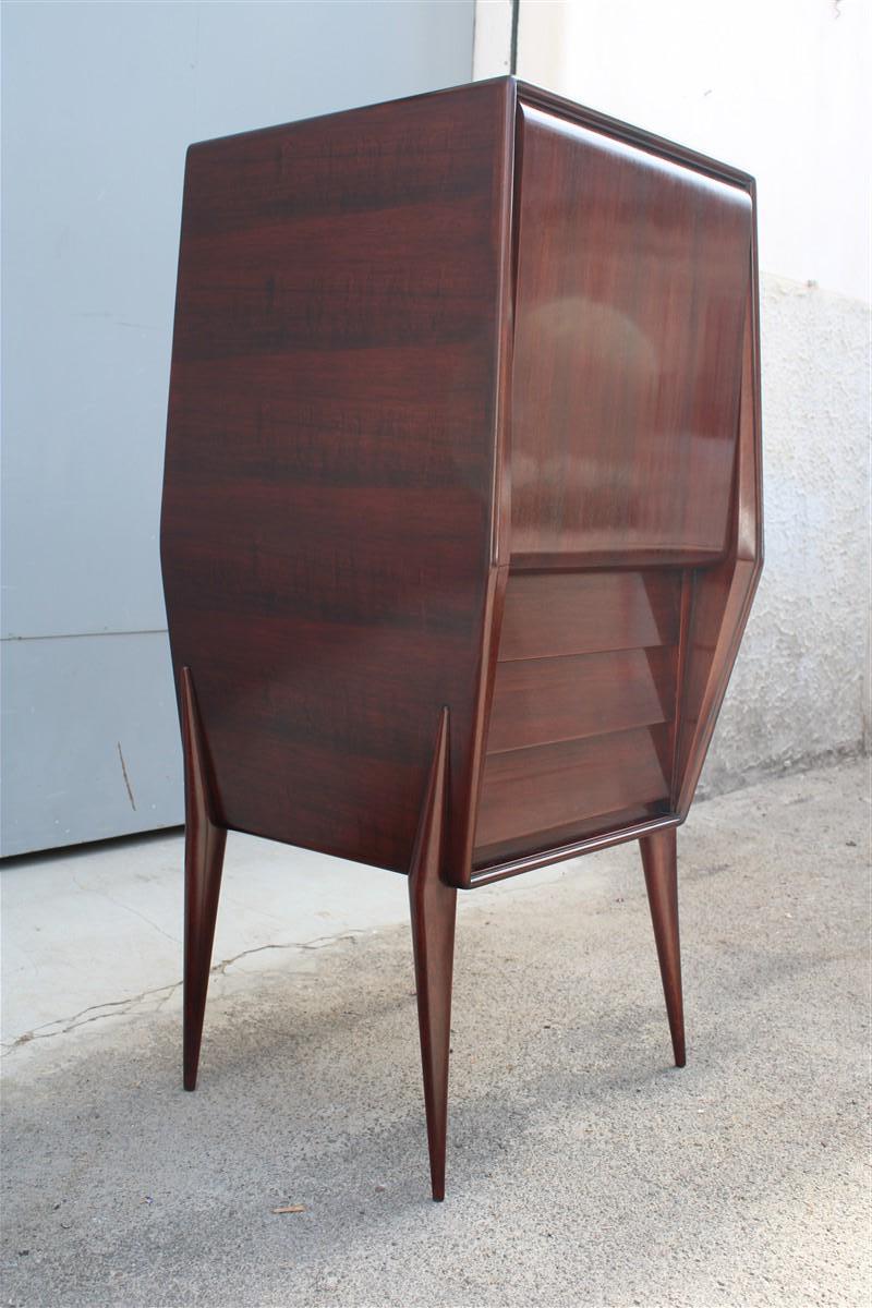 Rare Italian Walnut Bar Cabinet with Ico Parisi Style drawers and Door Gio ponti For Sale 9