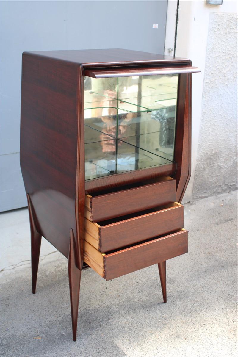 Rare Italian Walnut Bar Cabinet with Ico Parisi Style drawers and Door Gio ponti For Sale 4
