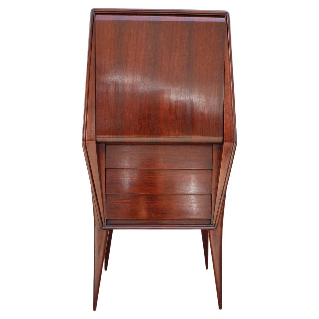 Rare Italian Walnut Bar Cabinet with Ico Parisi Style drawers and Door Gio ponti For Sale