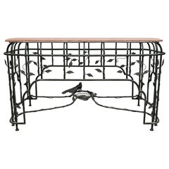 Rare console italienne en fer forgé de style Giacometti avec motif de nid d'oiseaux