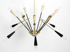 Rare Italian XXL Mid Century Sputnik Ceiling Lamp with 12 Arms and Metal Cones
