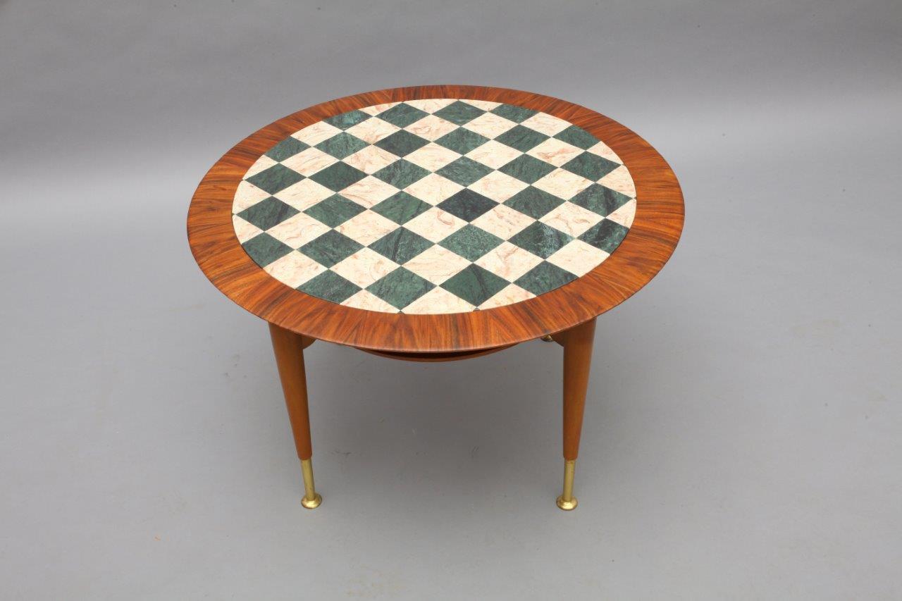 Mid-Century Modern Rare Italien Coffeetable with Marble Inlaid Plate, Italy, 1950