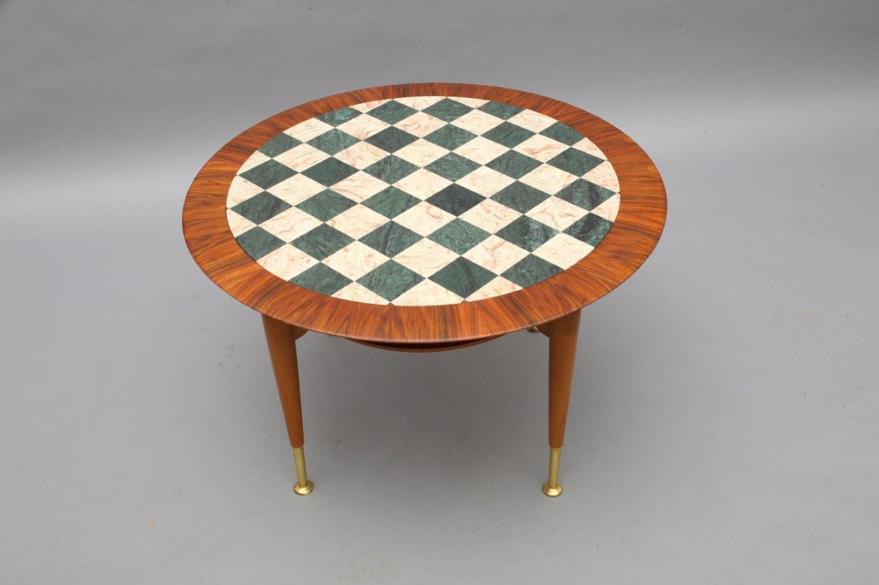 Mid-Century Modern Rare Italien Coffeetable with Marble Inlaid Plate, Italy, 1950